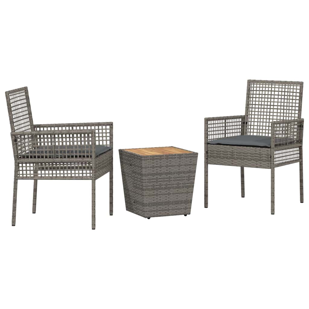Garden Bistro Set 3 pcs Grey Poly rattan