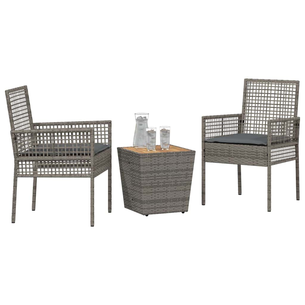 Garden Bistro Set 3 pcs Grey Poly rattan