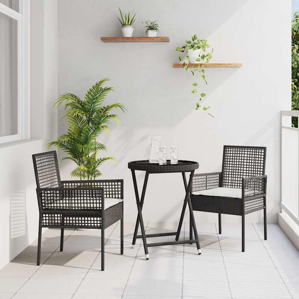 Garden Bistro Set 3 pcs Black Poly rattan