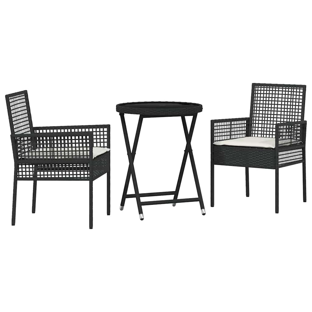 Garden Bistro Set 3 pcs Black Poly rattan