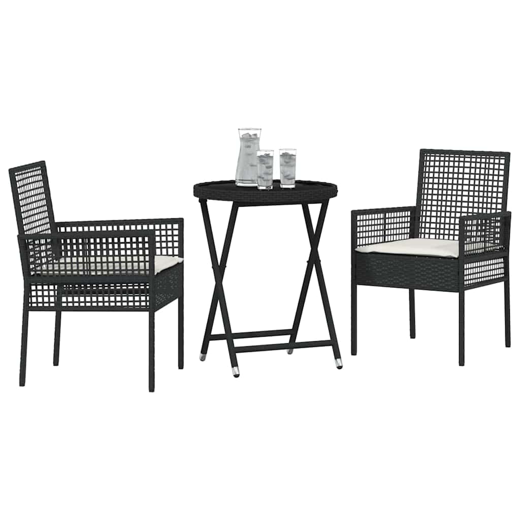 Garden Bistro Set 3 pcs Black Poly rattan