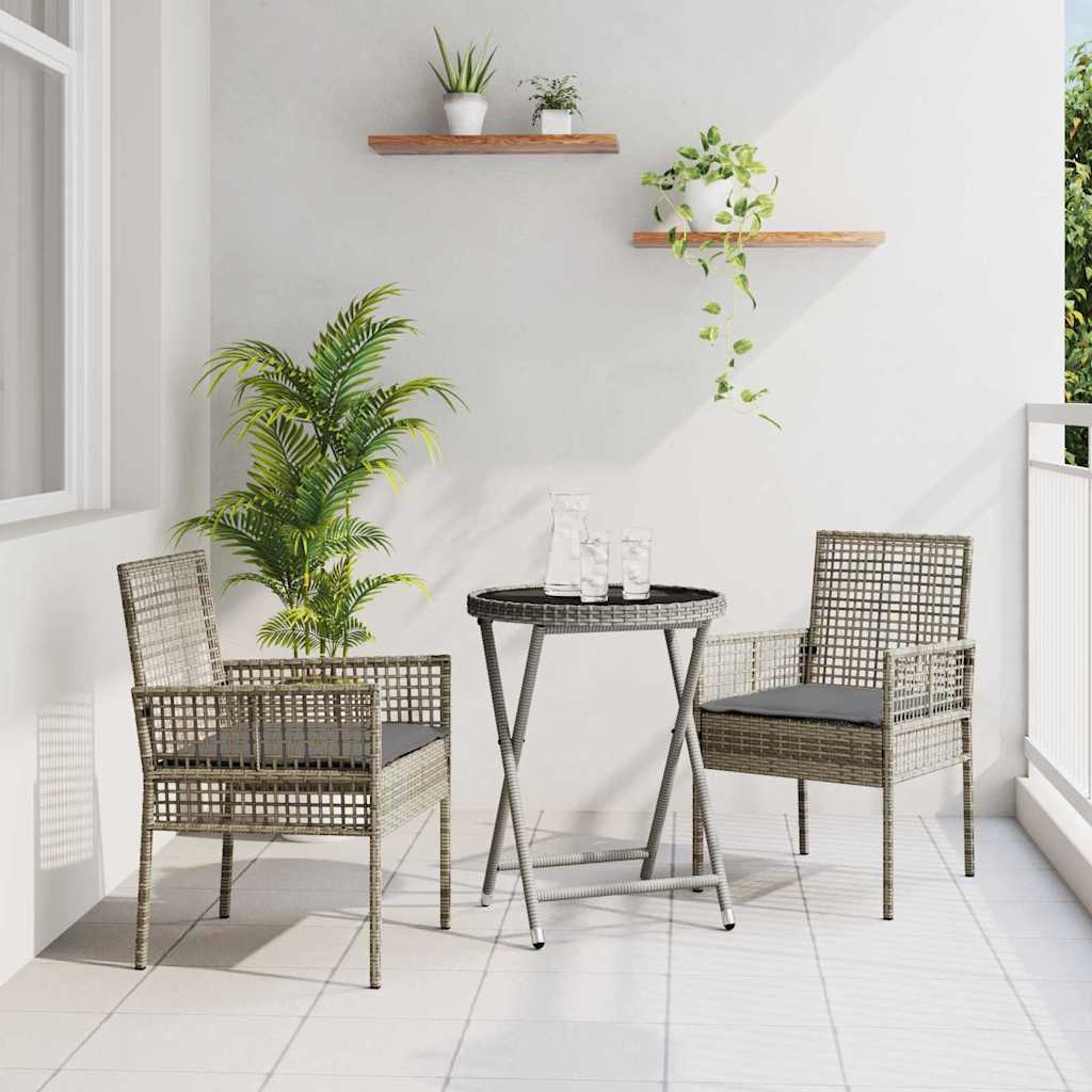 Garden Bistro Set 3 pcs Grey Poly rattan