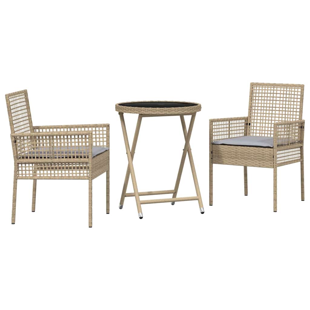 Garden Bistro Set 3 pcs Beige Poly rattan