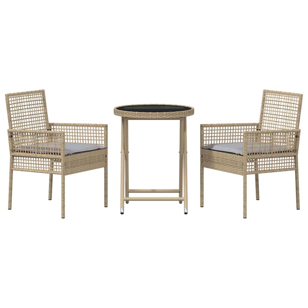 Garden Bistro Set 3 pcs Beige Poly rattan