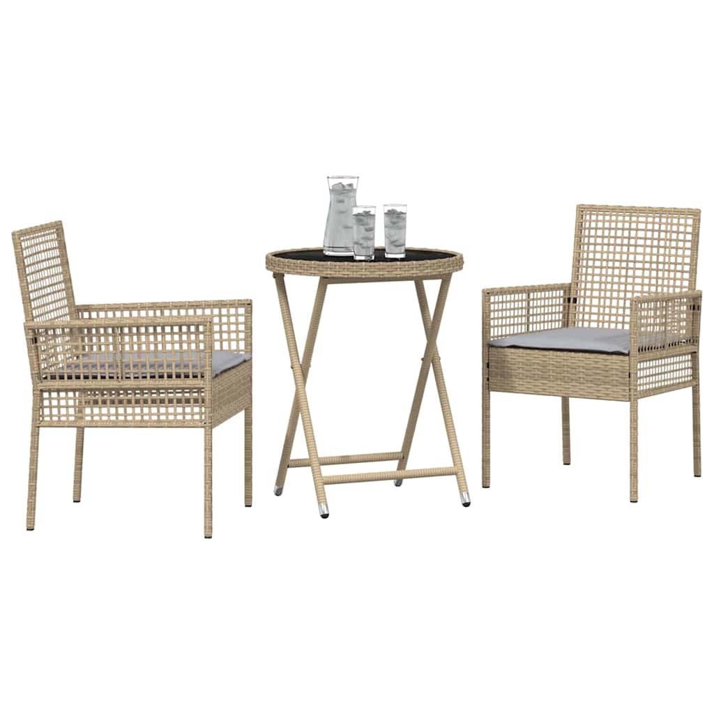 Garden Bistro Set 3 pcs Beige Poly rattan