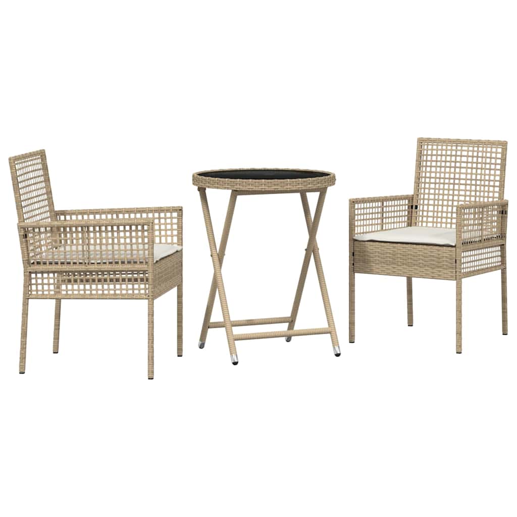 Garden Bistro Set 3 pcs Beige Poly rattan