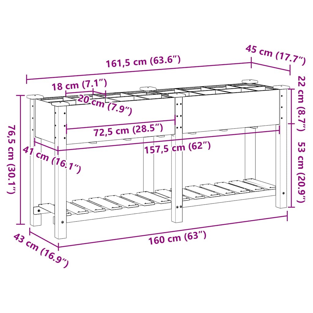 Garden Planter Beige 161.5 x 45 x 76.5 cm Solid Fir Wood