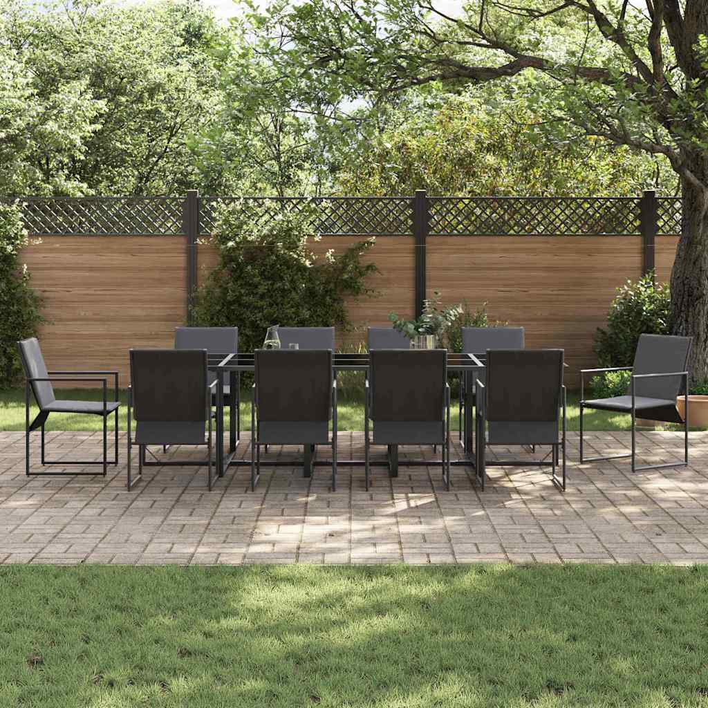 Garden Dining Set 11 pcs Black Steel