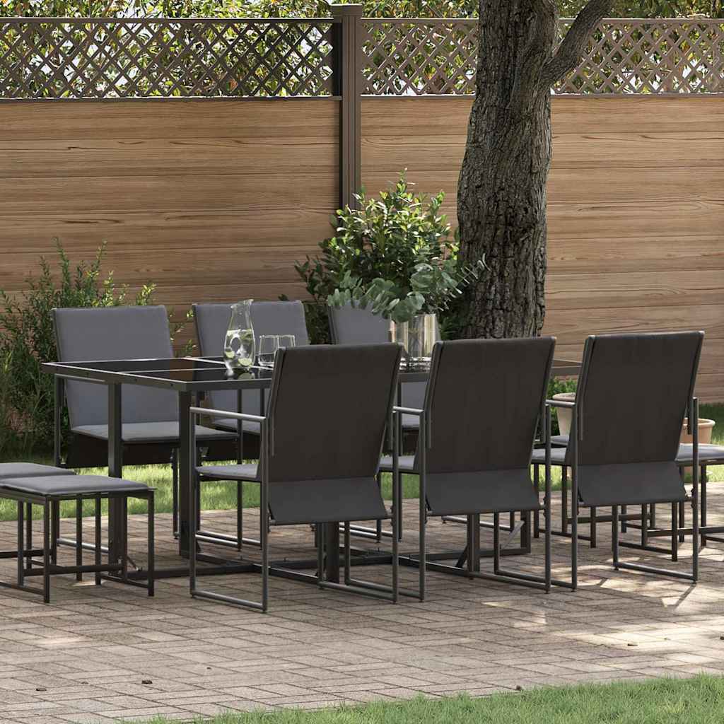 Garden Dining Set 11 pcs Black Steel