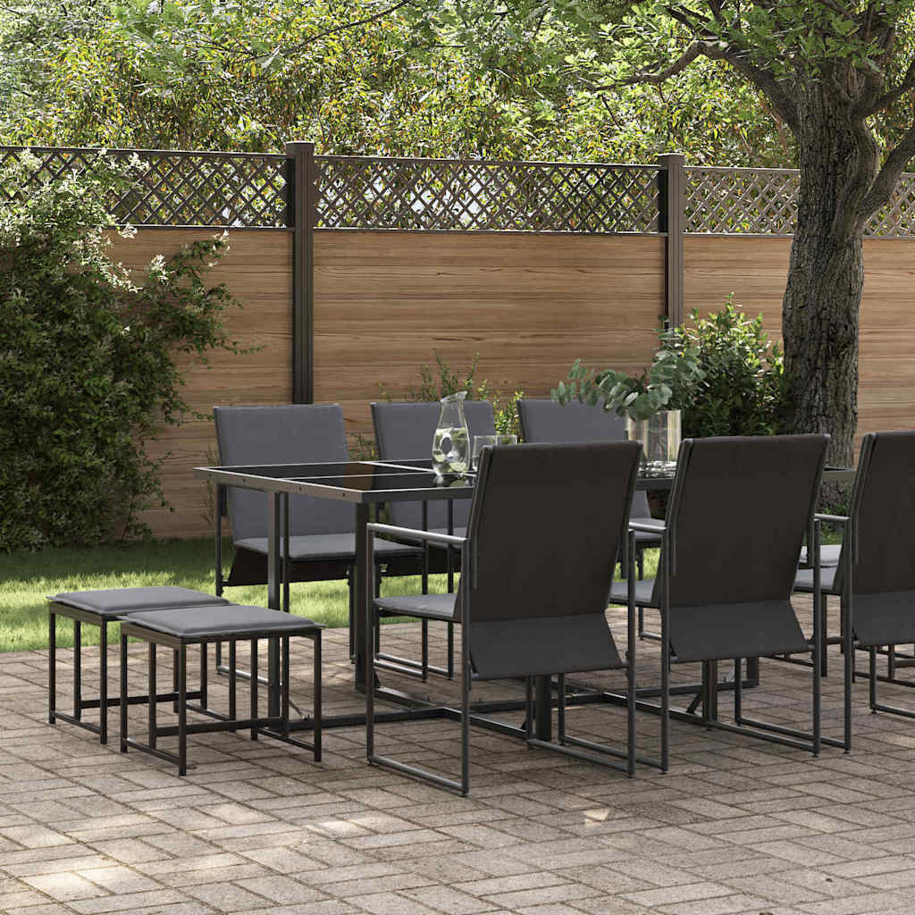 Garden Dining Set 11 pcs Black Steel