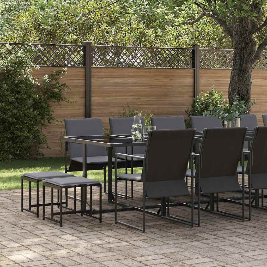 Garden Dining Set 17 pcs Black Steel