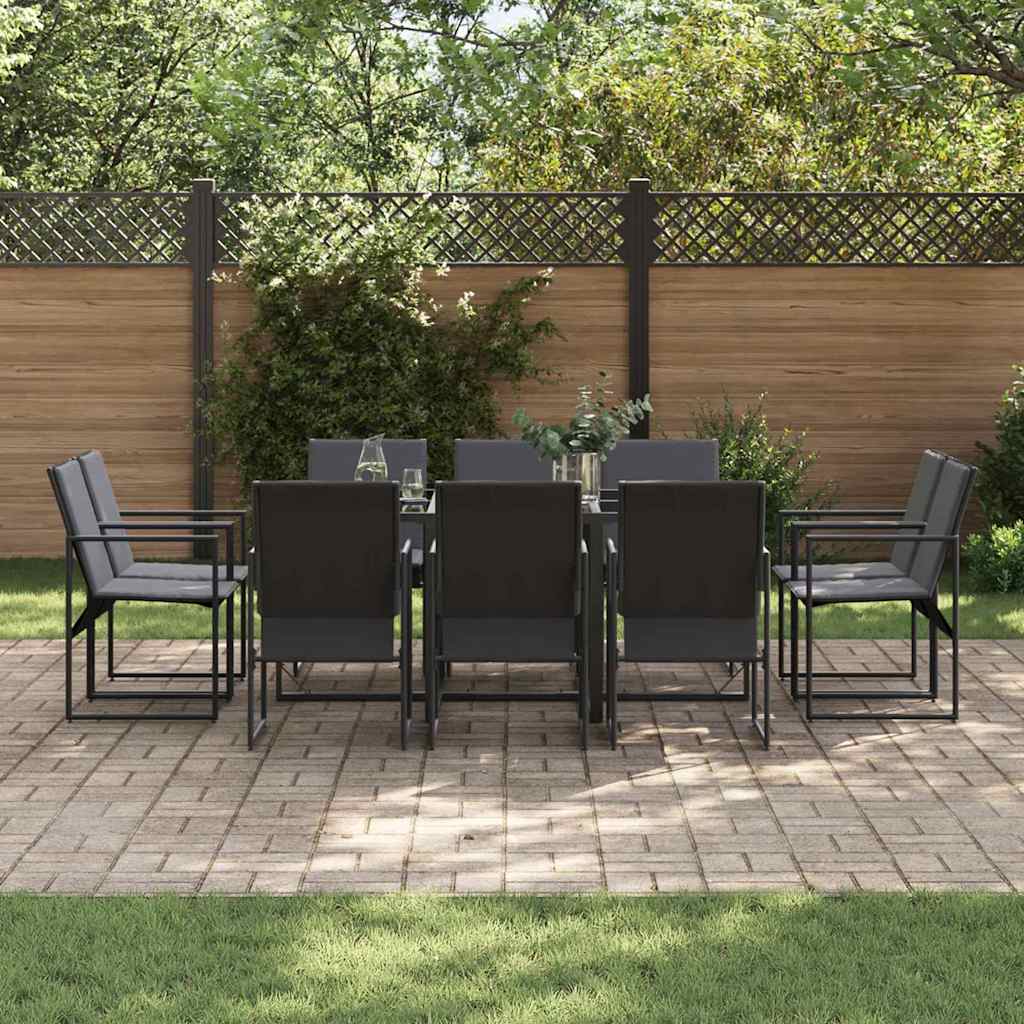 Garden Dining Set 11 pcs Black Steel