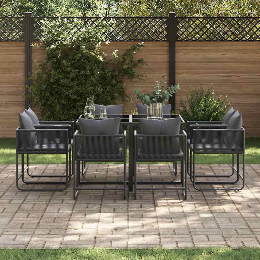 Garden Dining Set 9 pcs Black Steel