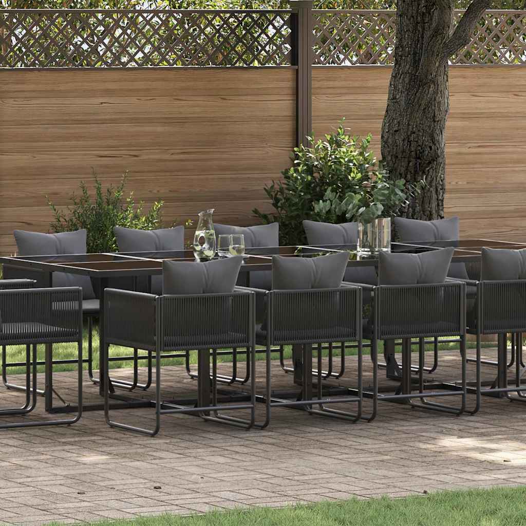 Garden Dining Set 15 pcs Black Steel