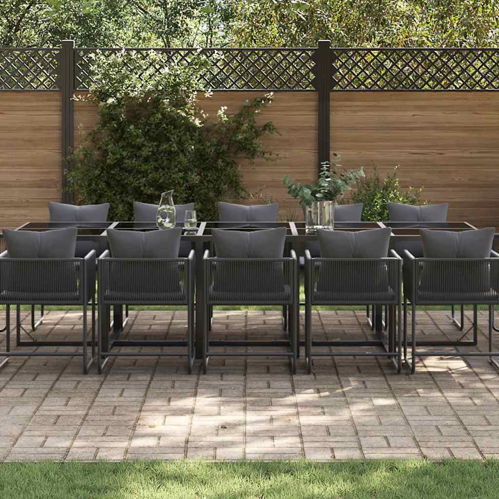 Garden Dining Set 15 pcs Black Steel