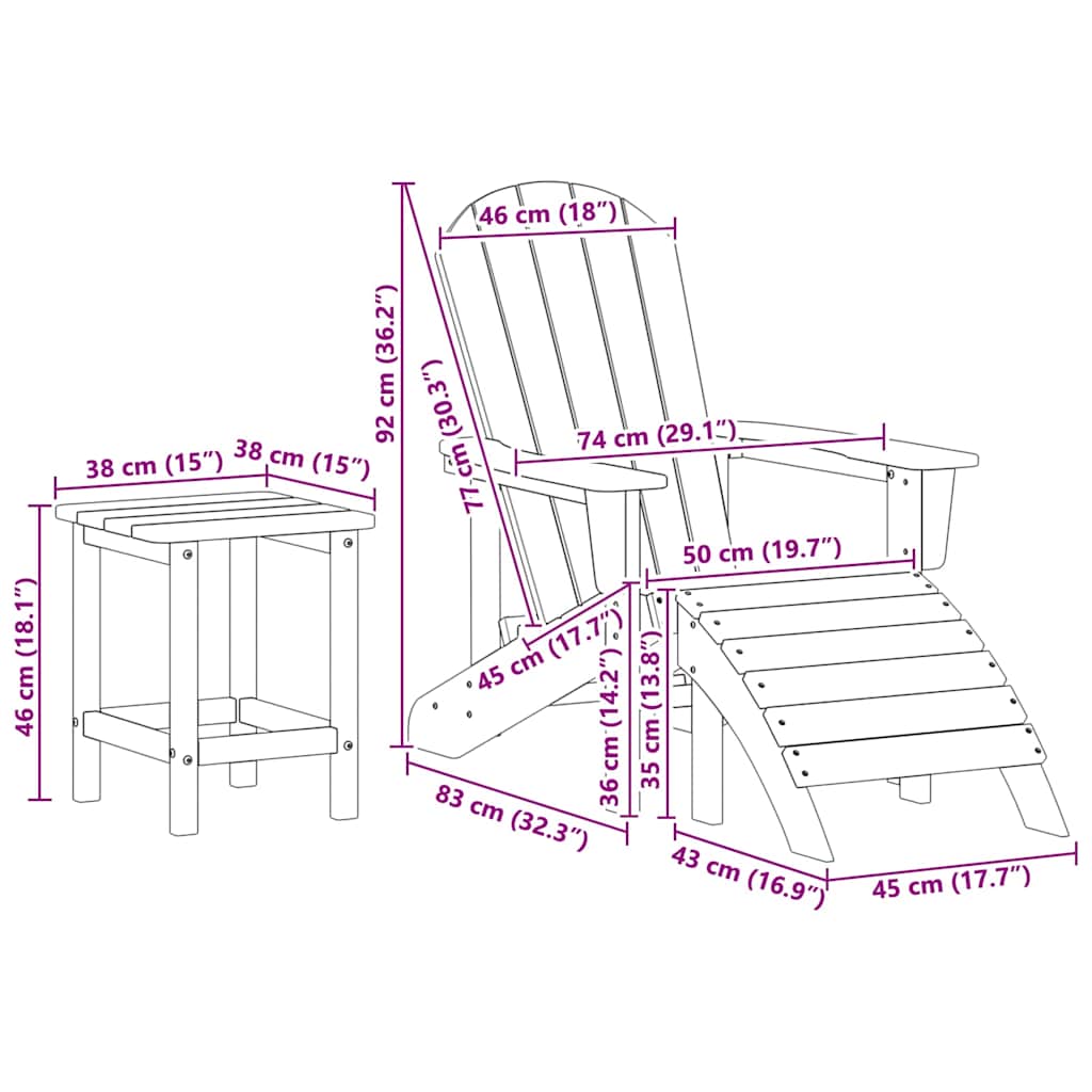 Garden Lounge Furniture 3 pcs White 38 x 38 x 46cm Plastic
