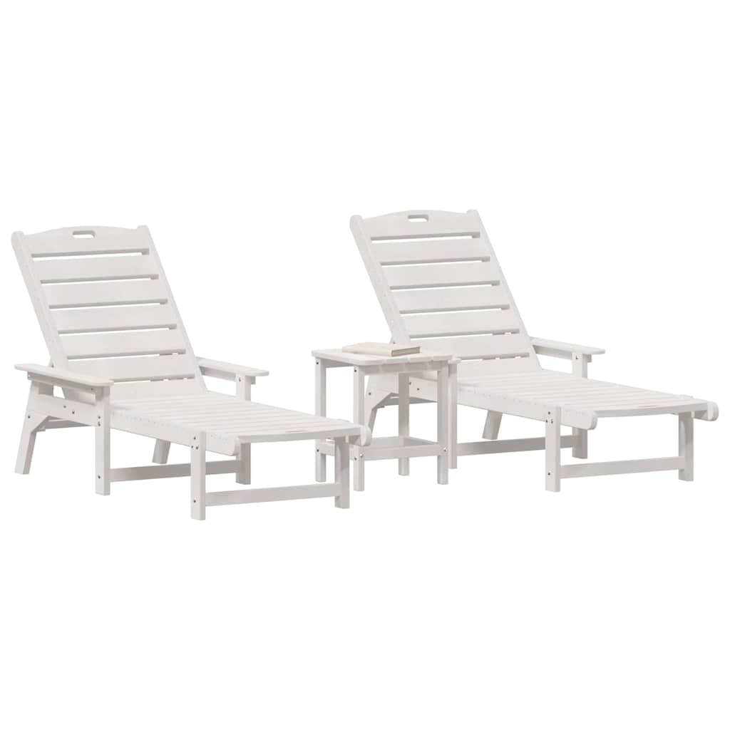Sun Lounger Reclining 3 pcs White Polyethylene