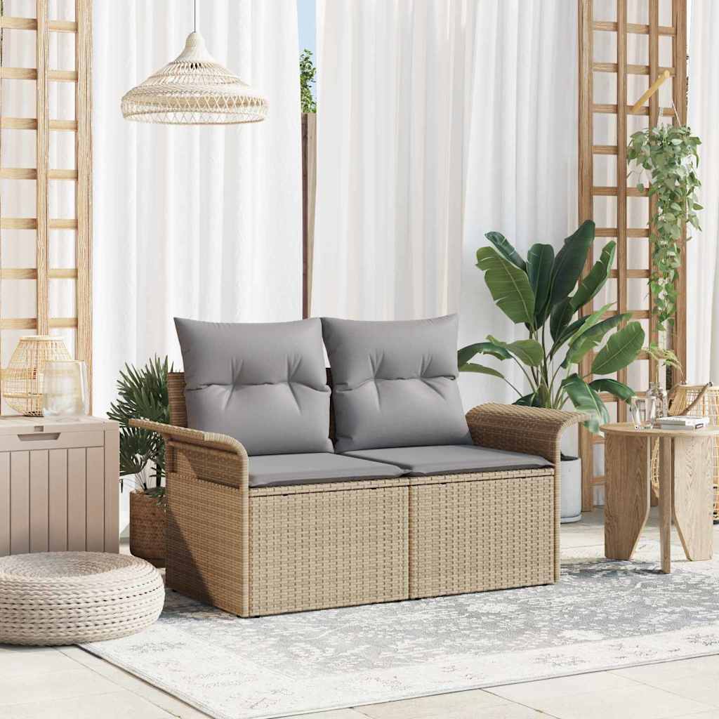 Garden Sofa with Cushion Beige 141 x 62 x 69cm Poly Rattan