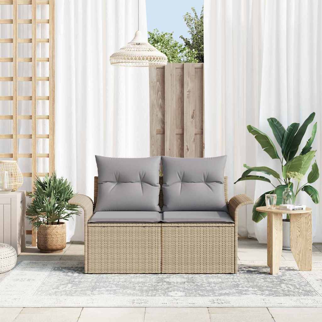 Garden Sofa with Cushion Beige 141 x 62 x 69cm Poly Rattan
