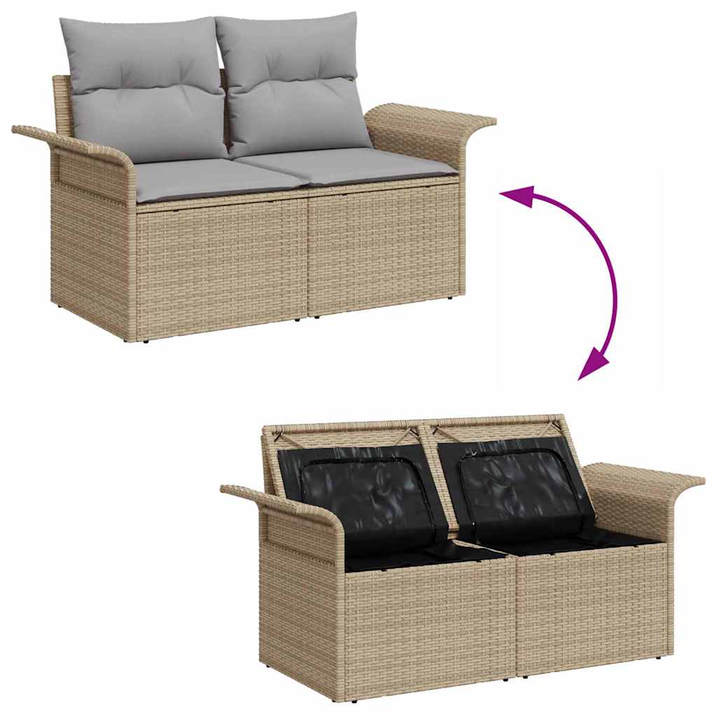 Garden Sofa with Cushion Beige 141 x 62 x 69cm Poly Rattan