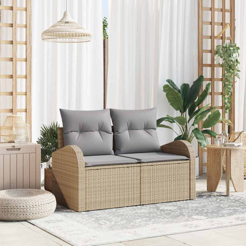 Garden Sofa with Cushion Beige 124 x 62 x 69cm Poly Rattan