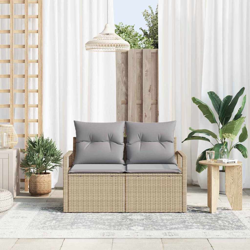 Garden Sofa with Cushion Beige 120 x 62 x 69cm Poly Rattan