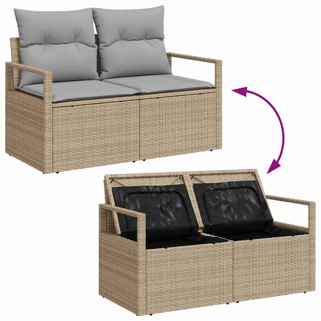 Garden Sofa with Cushion Beige 120 x 62 x 69cm Poly Rattan