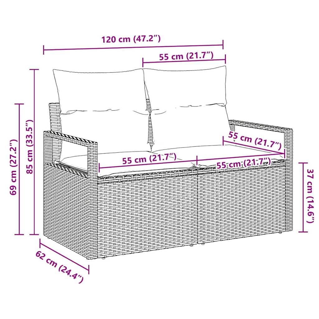 Garden Sofa with Cushion Beige 120 x 62 x 69cm Poly Rattan