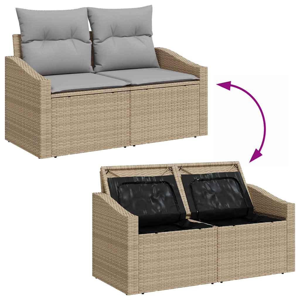 Garden Sofa with Cushion Beige 123 x 62 x 69cm Poly Rattan