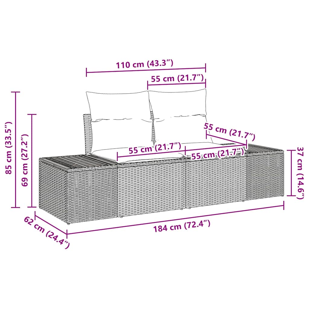 Garden Sofa Black 123 x 62 x 69cm Poly Rattan