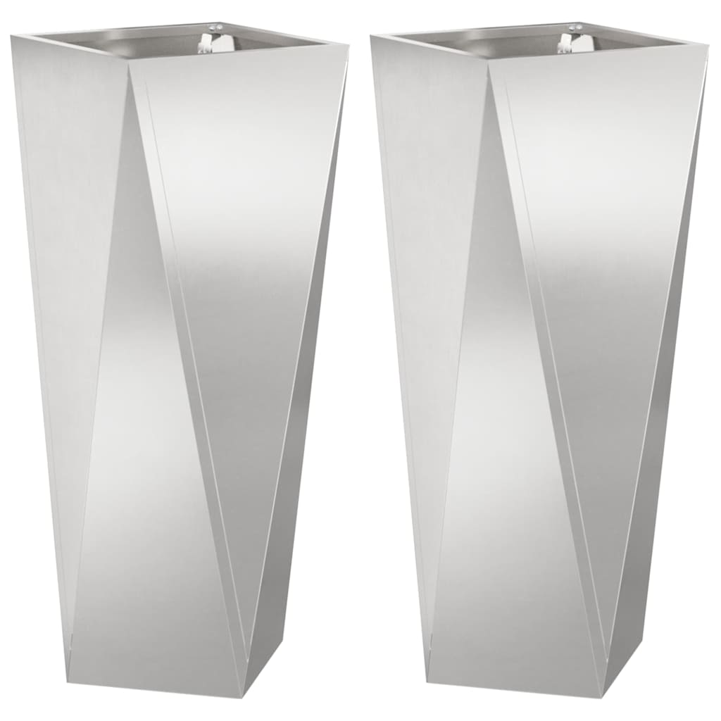 Planter 2 pcs Silver 30 x 30 x 75 cm Stainless Steel