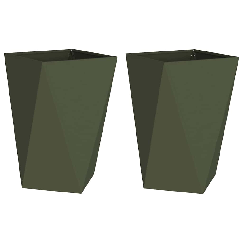 Planter 2 pcs Olive Green 50 x 50 x 75 cm Steel