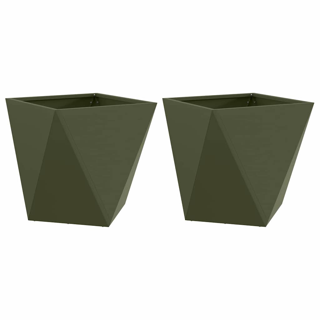 Planter 2 pcs Olive Green 50 x 50 x 50 cm Steel