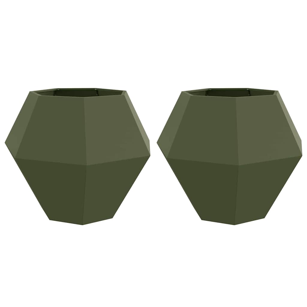Planter 2 pcs Olive Green 100 x 100 x 80 cm Steel