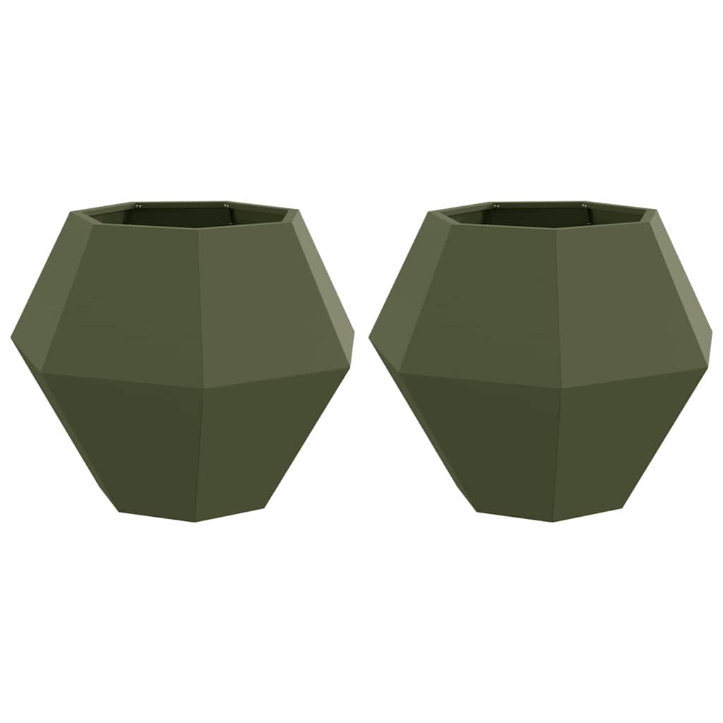 Planter 2 pcs Olive Green 75 x 75 x 60 cm Steel
