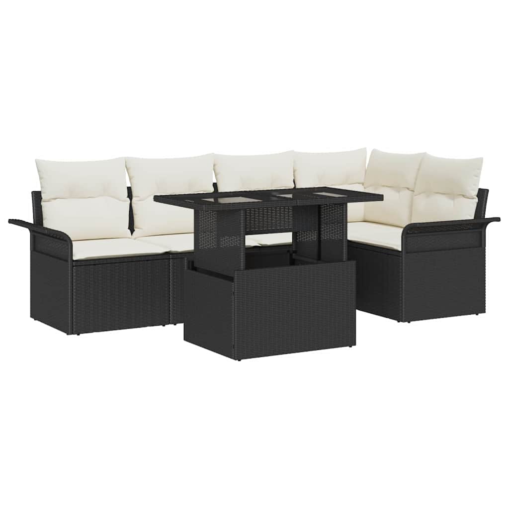 Garden Sofa Set with Cushion 6 pcs Black Poly rattan