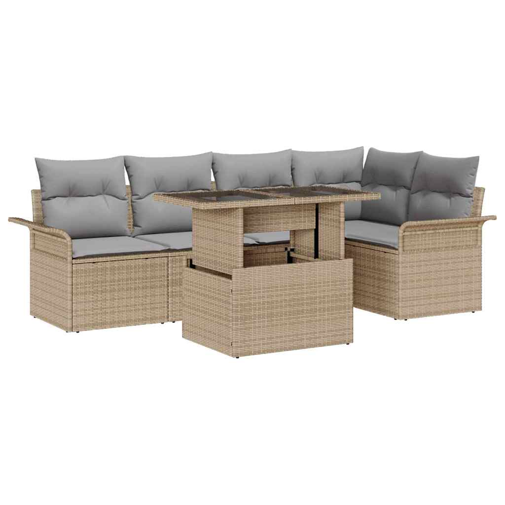 Garden Sofa Set with Cushion 6 pcs Beige Poly rattan