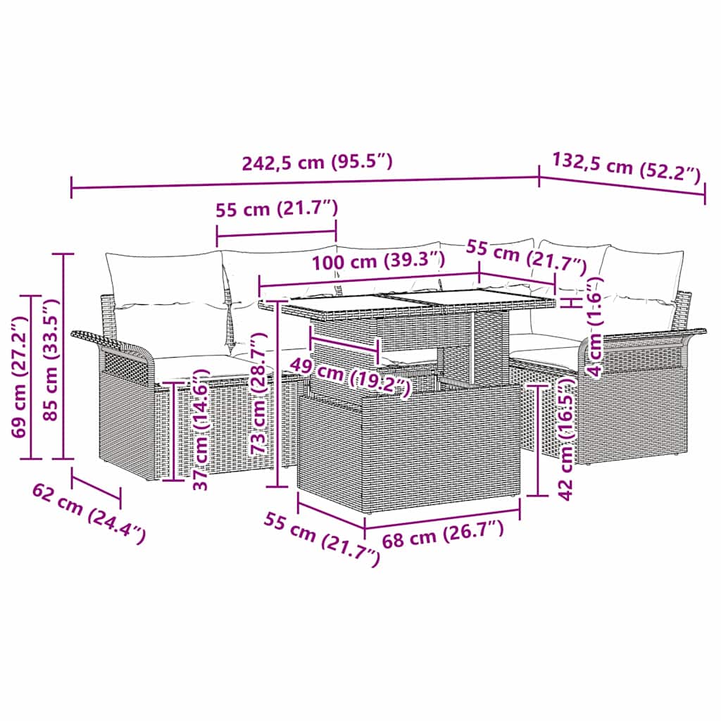 Garden Sofa Set with Cushion 6 pcs Beige Poly rattan