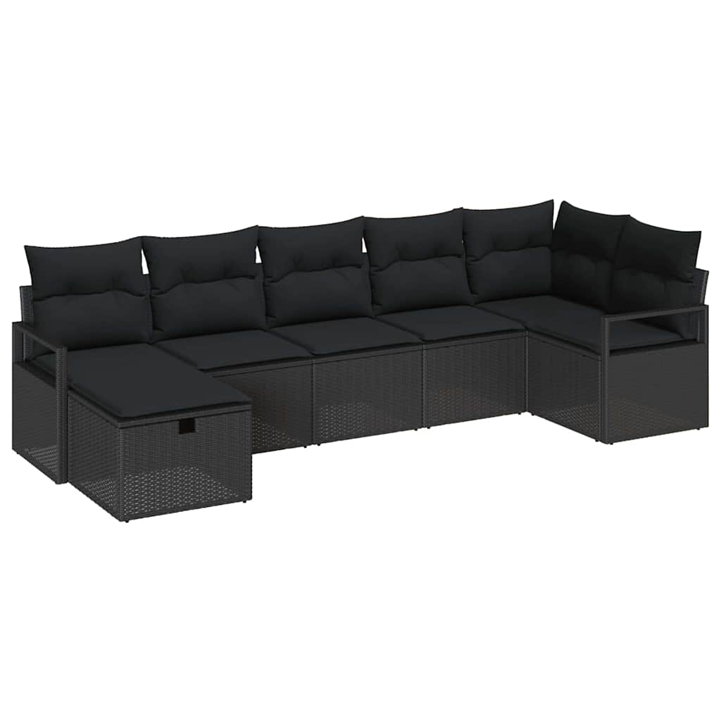 Sofa Set with Cushion with Storage 7 pcs Black Poly Rattan
