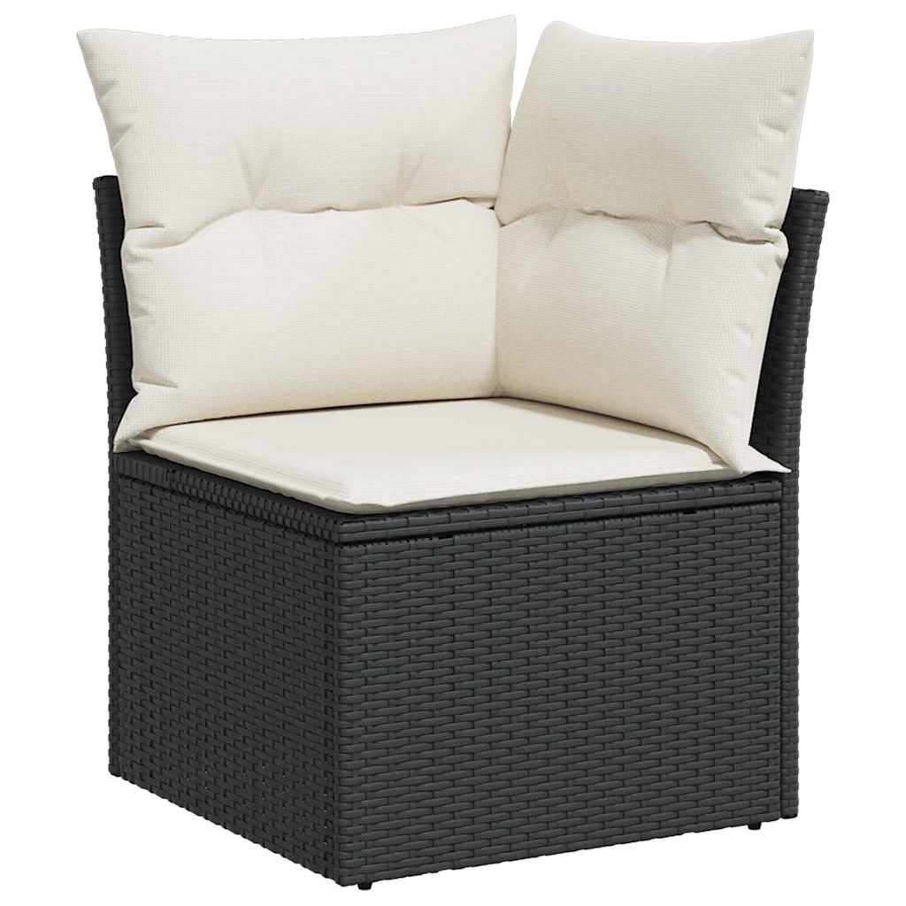 Sofa Set with Cushion Manual 8 pcs Black and Cream Poly Rattan