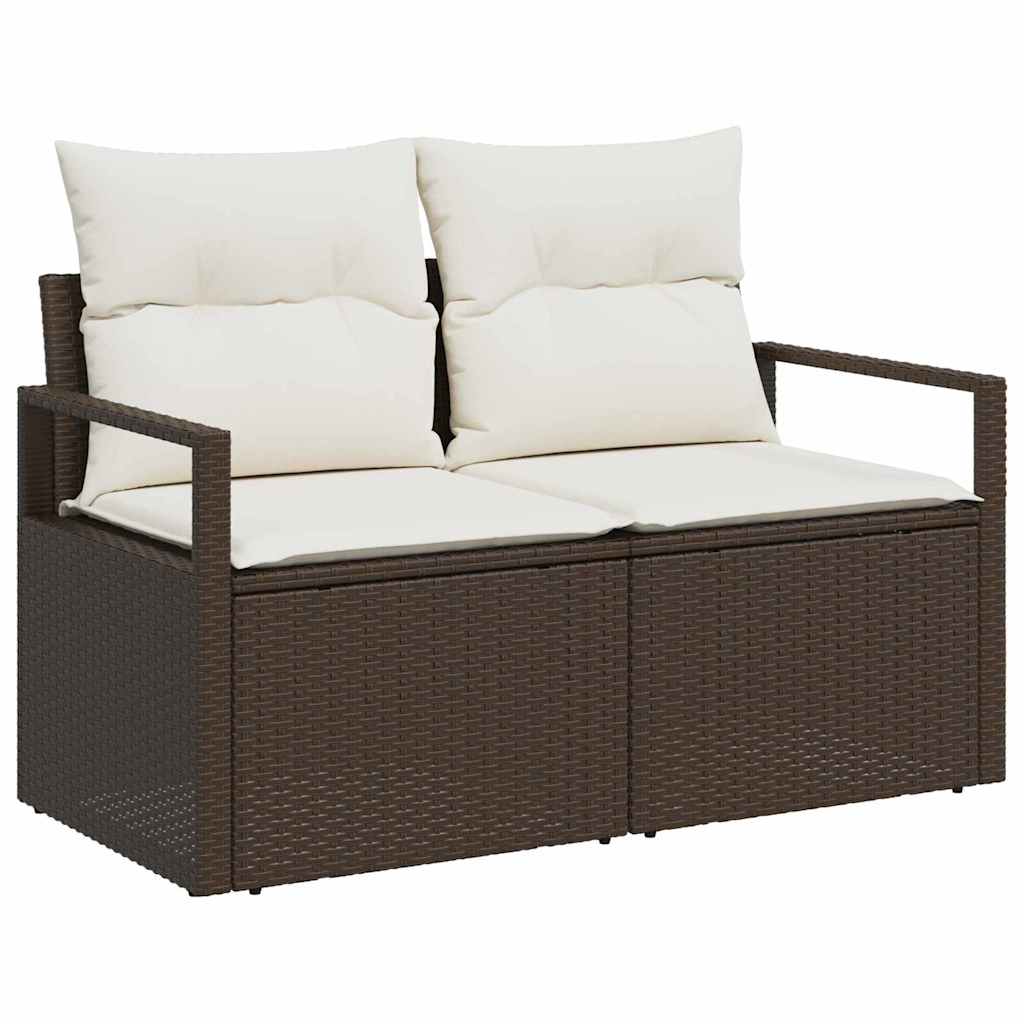 Sofa Set with Cushion Manual 8 pcs Brown and Cream Poly Rattan