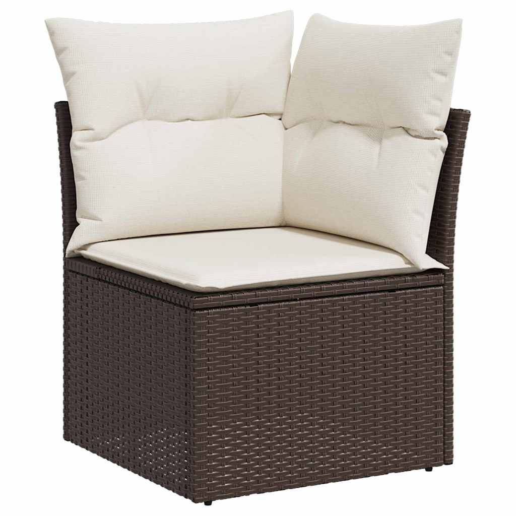 Sofa Set with Cushion Manual 8 pcs Brown and Cream Poly Rattan