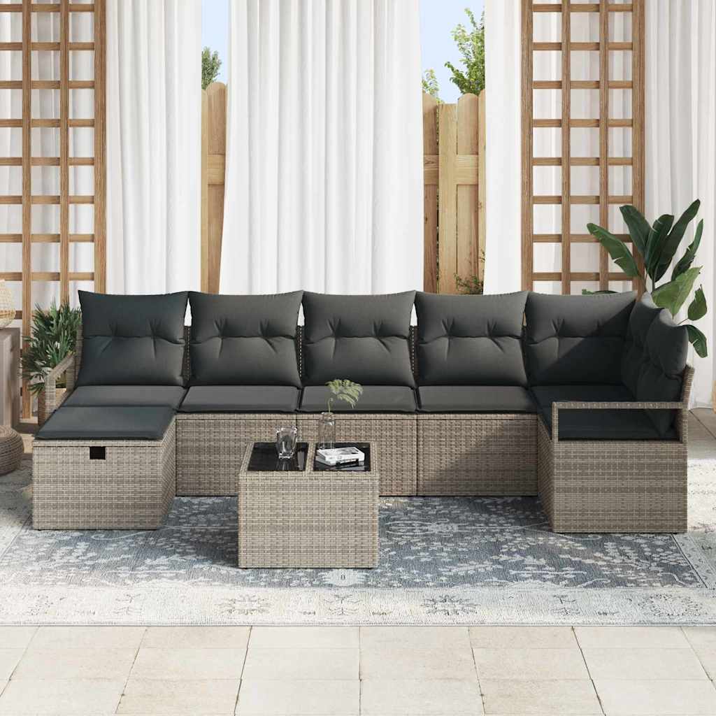 Sofa Set with Cushion with Storage 8 pcs Grey Poly Rattan
