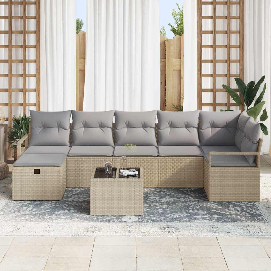 Sofa Set with Cushion 8 pcs Beige and Light Grey Poly Rattan