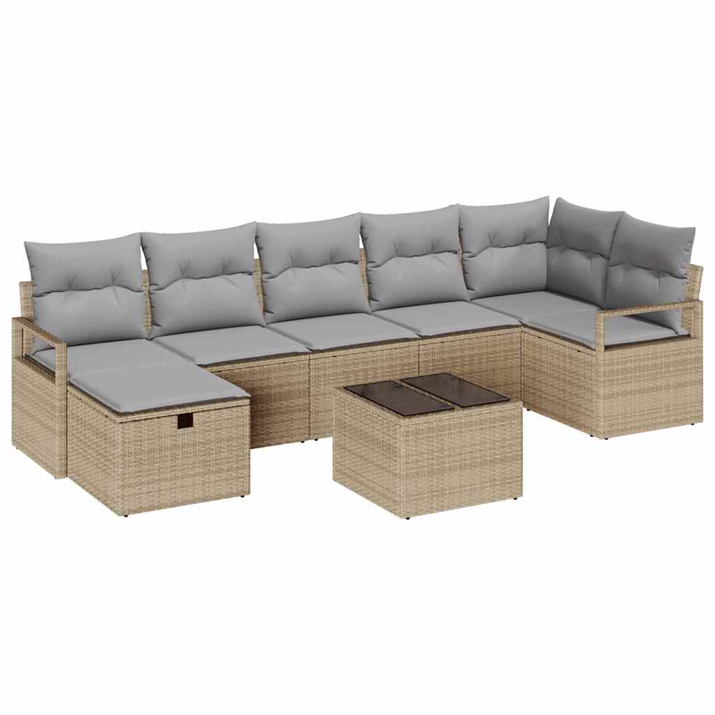 Sofa Set with Cushion 8 pcs Beige and Light Grey Poly Rattan