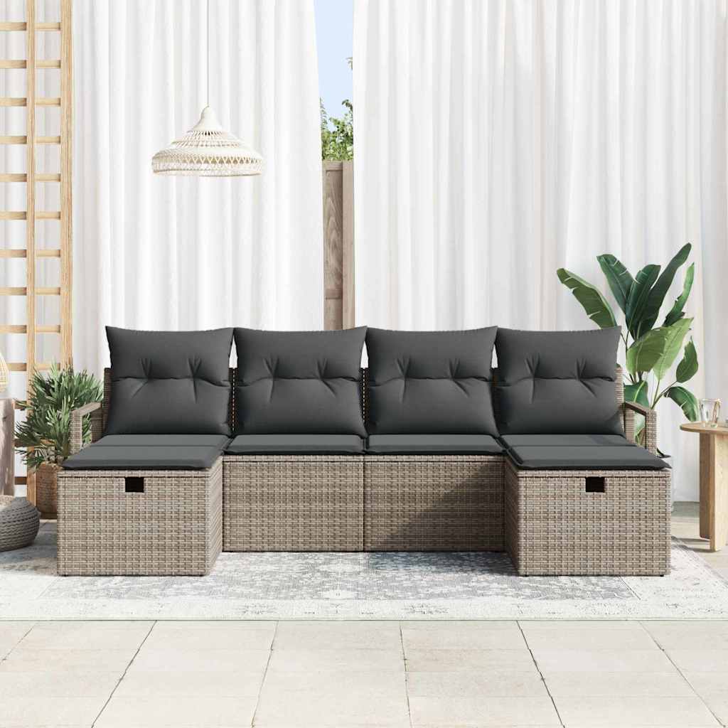 Sofa Set with Cushion with Storage 6 pcs Grey Poly Rattan