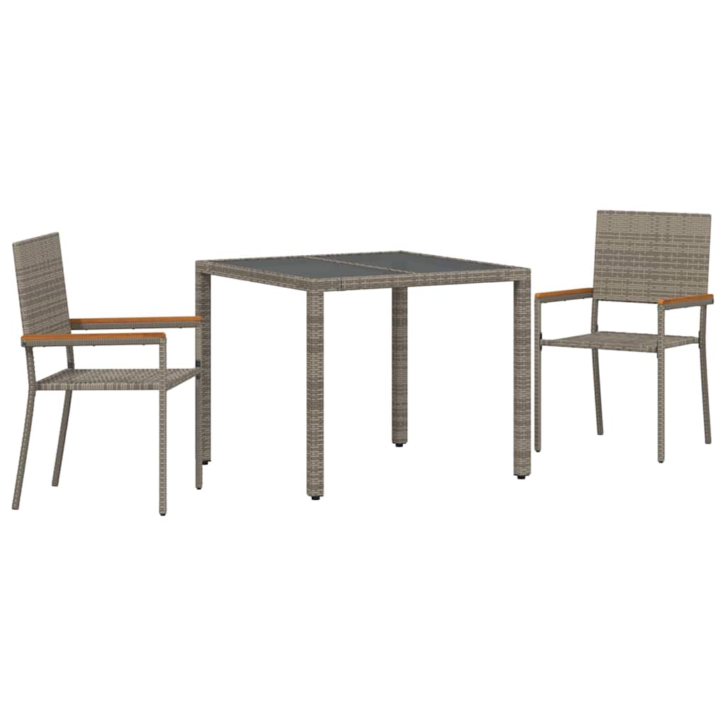 Garden Dining Set 3 pcs Grey and Brown Poly Rattan