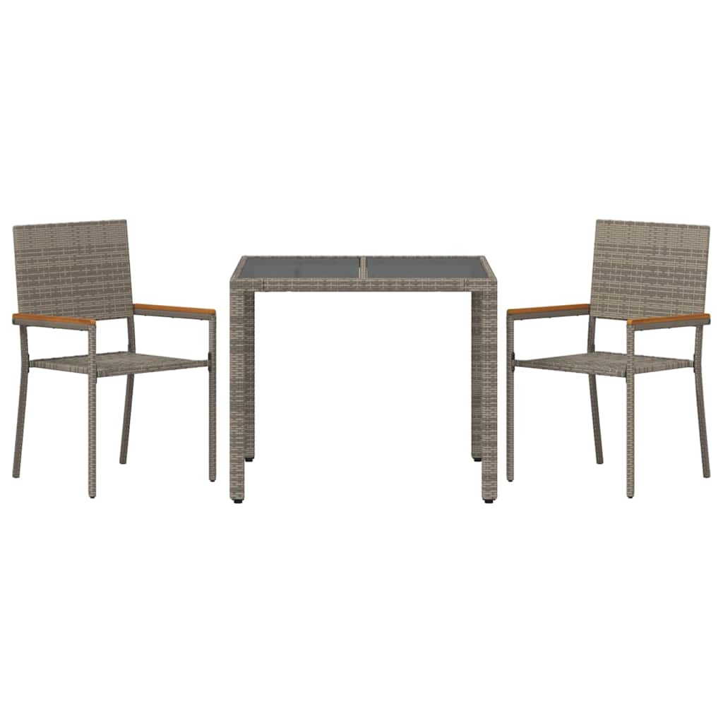 Garden Dining Set 3 pcs Grey and Brown Poly Rattan