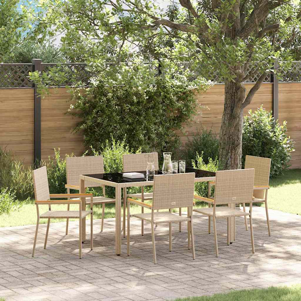 Garden Dining Set 7 pcs Beige 150 x 90 x 75 cm Poly Rattan
