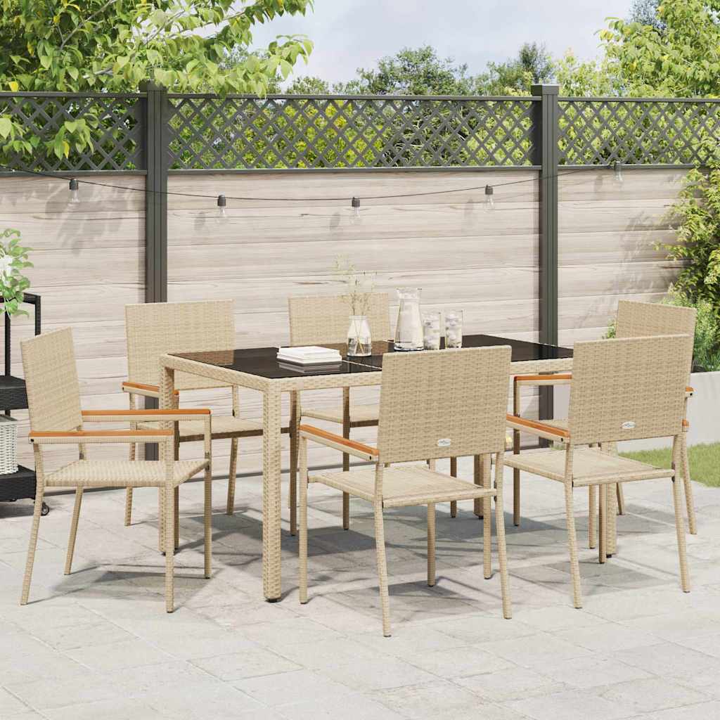 Garden Dining Set 7 pcs Beige 150 x 90 x 75 cm Poly Rattan